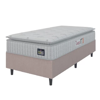 Cama Box Colchão Solteiro Espuma D45 Lazio Pillow Top 88x188x67cm Branco / Bege Hellen - Suporta até 120kg por Pessoa