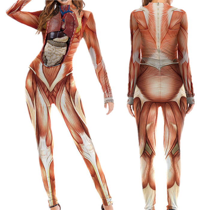 Novo Produto Halloween Europeu Americano Organização Corporal Única Impressão Digital Homens Mulheres Fato Corporal Slim Fato Corporal