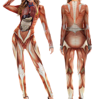 Novo Produto Halloween Europeu Americano Organização Corporal Única Impressão Digital Homens Mulheres Fato Corporal Slim Fato Corporal