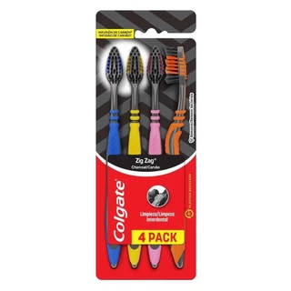 Escova Dental Colgate ZigZag Carvão 4 unid em Oferta na Shopee