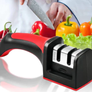 Amolador Afiador De Facas Em Aço Inox Com 3 Afiadores Vermelho em Oferta na Shopee