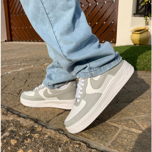 Tênis Air force Branco e Cinza Casual Masculino e Feminino em Promoção Envio Mais Rápido