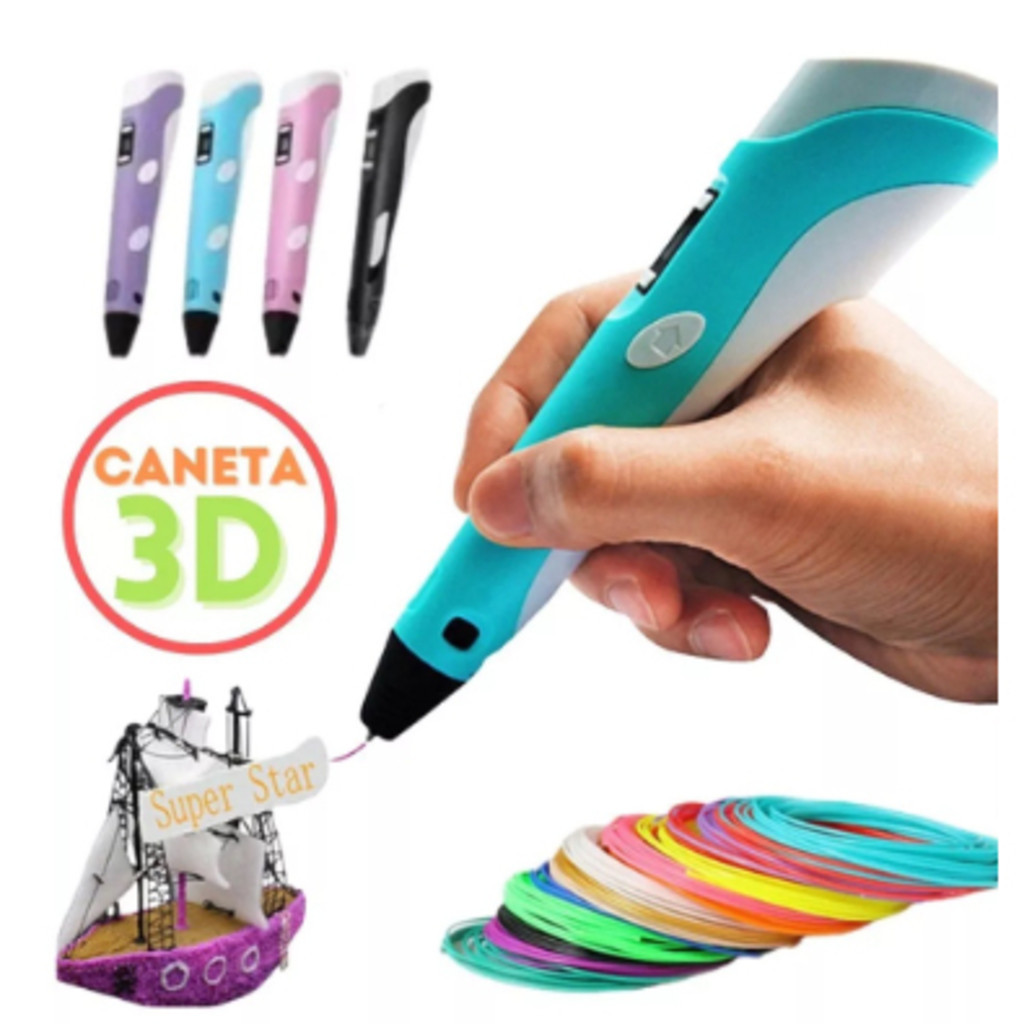 Caneta 3D Impressora Manual Infantil e Adulto Com Filamentos DIY Filamento Plastico ou ABS Tela LCD Desenho 3D Seguro Para Crianças