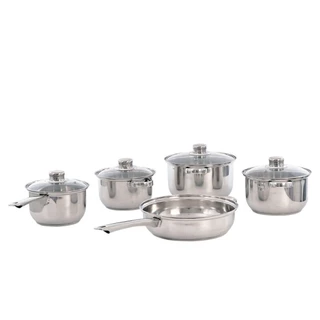 Conjunto de Panelas Inox com 5 Peças e Tampa De Vidro
