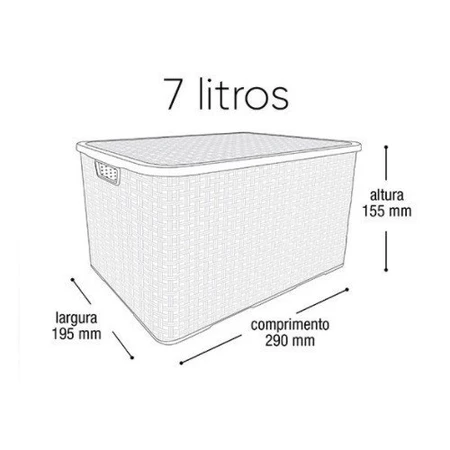 Caixa Organizadora Rattan Com Tampa 7 Litros Preto Kit 3 Pcs Envio Imediato