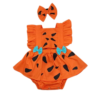 Romper Jardineira Pedrita com Lacinho Mesversário Temático Flintstones Fotos Bebê Menina