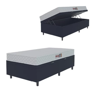 Cama Box Baú Colchão Solteiro Espuma D20 Malibu 88x188x53cm Branco / Preto Hellen