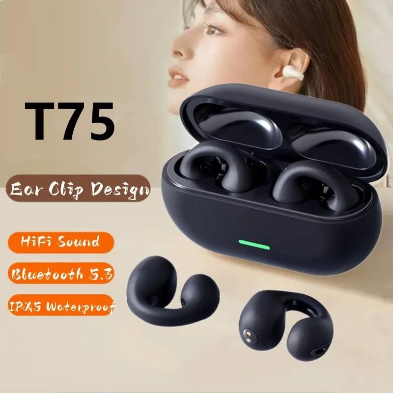 Novo T7500 Bluetooth 5.3 Fone De Ouvido De Condução Sem Fio T75 Clip Ear Noise Cancelando Para Jogos Esportivos HD Call