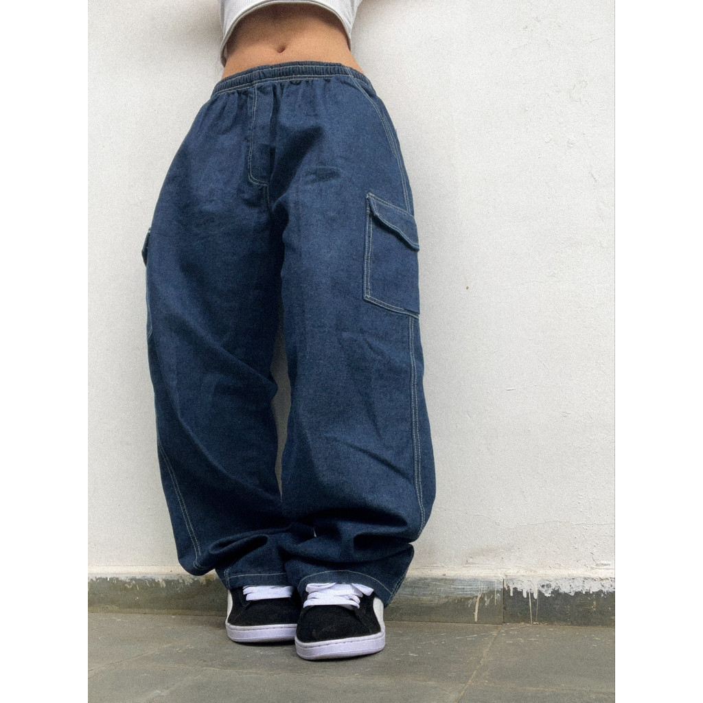 Calça cargo Jeans pesada hiphop unissex streetwear skatista