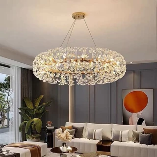 Pendente Cristal Aro Anel 60cm 80cm Dente De Leão Grande Lustre+G9 3w 3000k