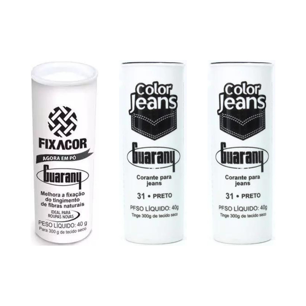 Kit FixaCor + 2 Corante Color Jeans Preto Guarany
