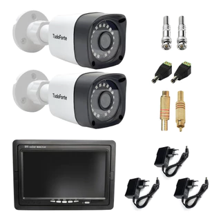 Kit 2 Câmeras Bullet Tudo Forte TF 2020 B Full HD Visão Noturna 20M IP66 Tela 7 polegadas LCD Colorido Acessórios