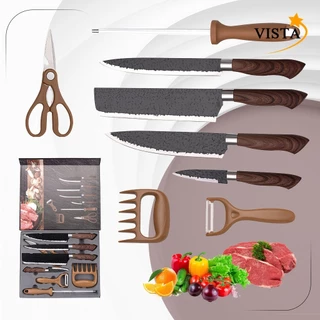 Kit 8 peças Conjunto de Churrasco Profissional em Aço Inoxidável: 8 Peças para Cortes Precisos e Eficientes