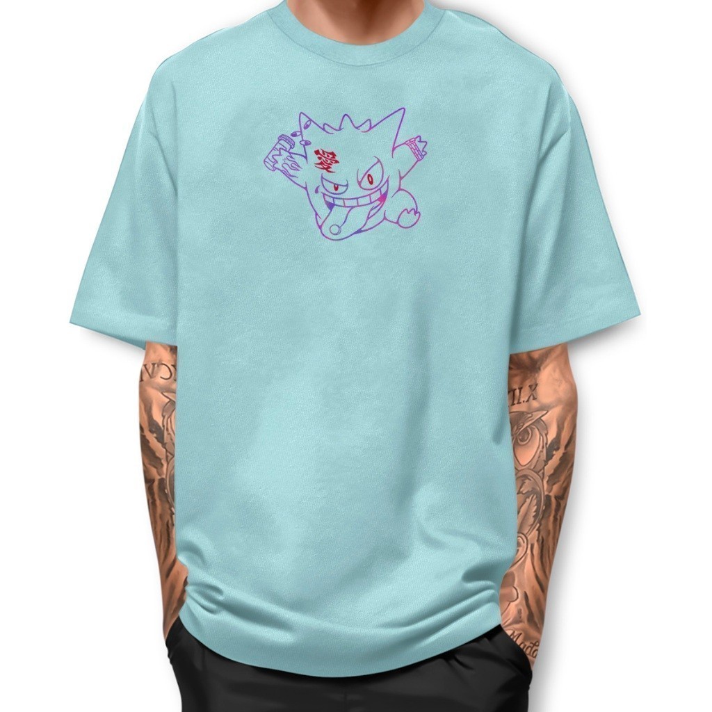 Camisa Basica Manga Curta Gengar Kanji Camiseta Puro Algodao JP2