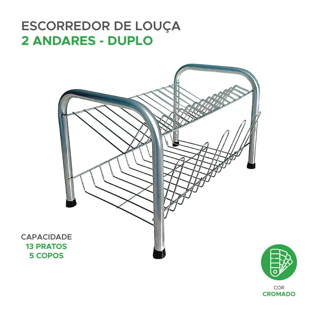 Escorredor De Louças Duplo 13 Pratos e Porta Copos