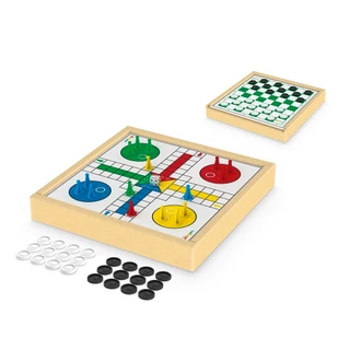 Jogo De Tabuleiro Damas E Ludo 2x1 Estojo Madeira MDF Clássico Brinquedo