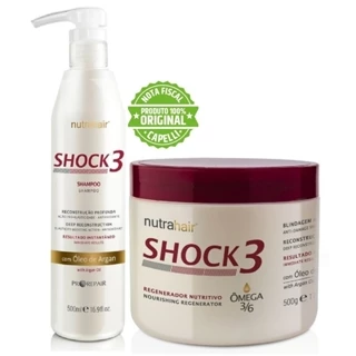 NUTRAHAIR KIT SHOCK3 SHAMPOO PRO REPAIR OLEO DE ARGAN 500ML + REGENERADOR NUTRITIVO OMEGA 3/6 OLEO DE ARGAN 500G