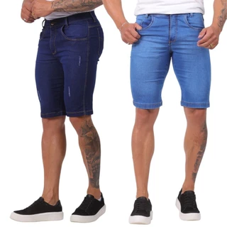 Kit 2 Bermudas Masculina Jeans Short Slim Com Elastano Lycra Direto De Fabrica Barata Promoçao