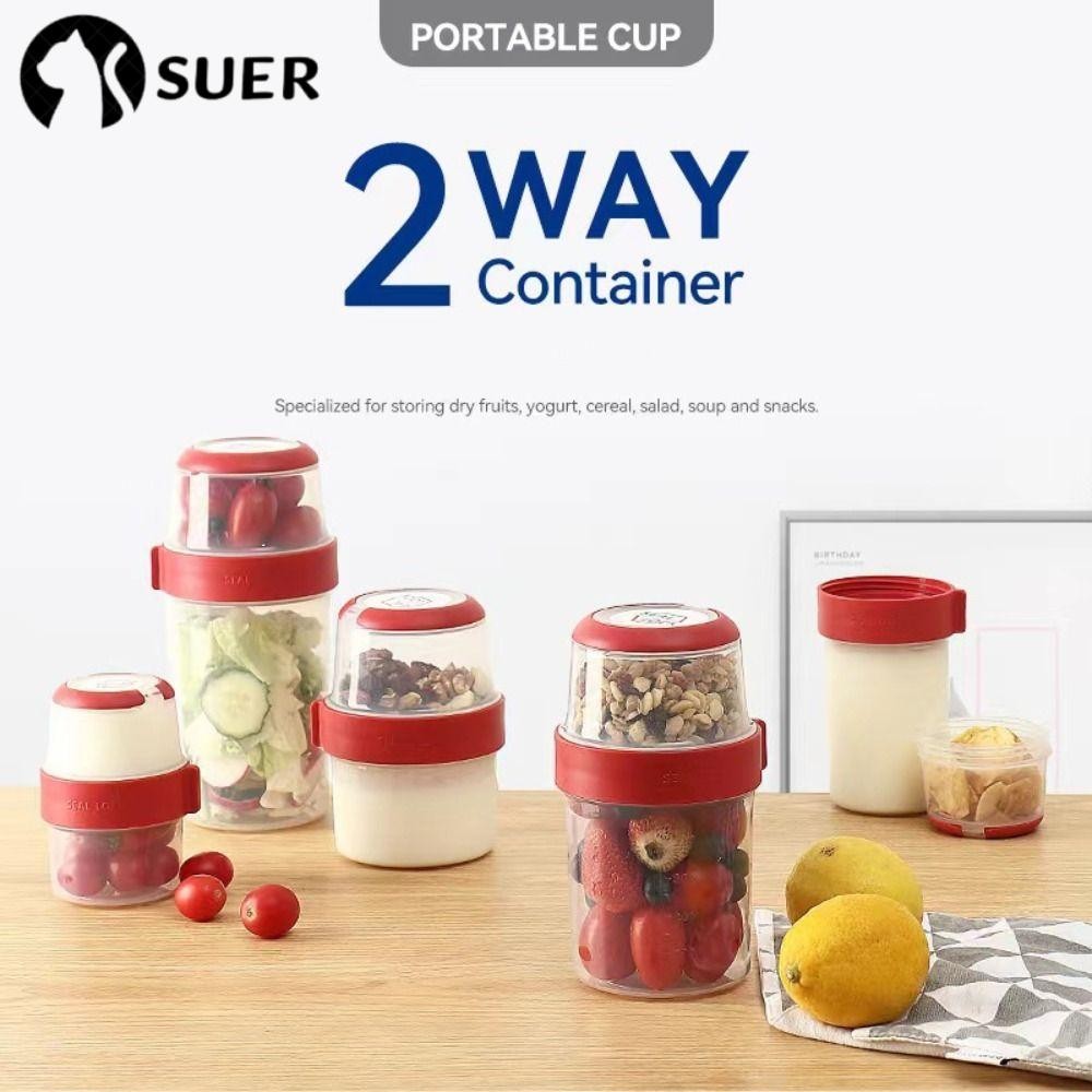 Potes De Iogurte SUEBR , PP 560ml Recipiente De Aveia Overnight , Reutilizável Com Cobertura De Copo De Cereais Trabalhadores De Escritório