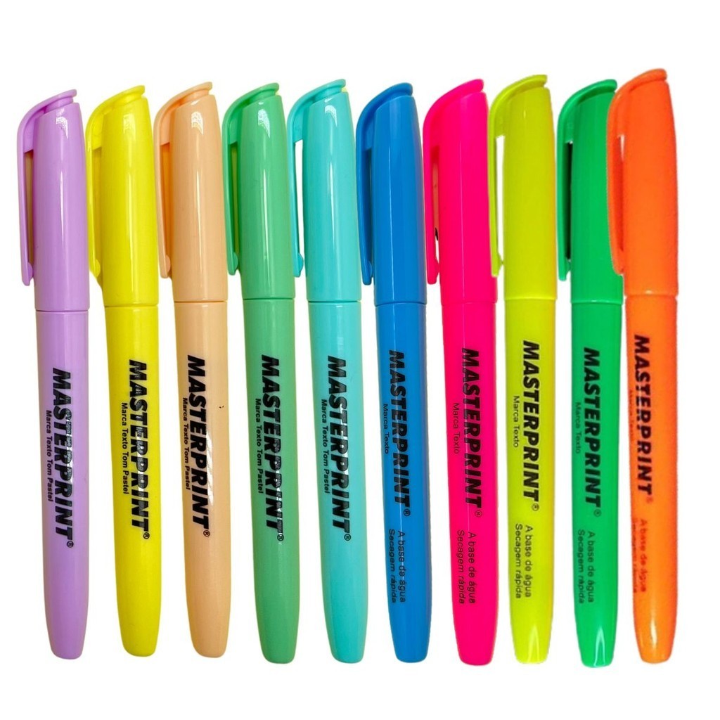 Kit Marca Texto Com 10 Unidades Masterprint 5 Neon + 5 Pastel | Shopee ...