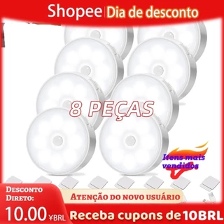 Kit 8 LUZ FRIO/LUZ QUENTE Luminárias Lâmpada Led Sem fio com Sensor Presença recarregável