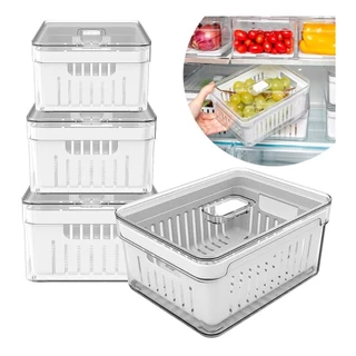 Kit Organizador de Geladeira 2,2L Litros Cesto Com Tampa Multiuso Alimentos Verduras e Vegetais