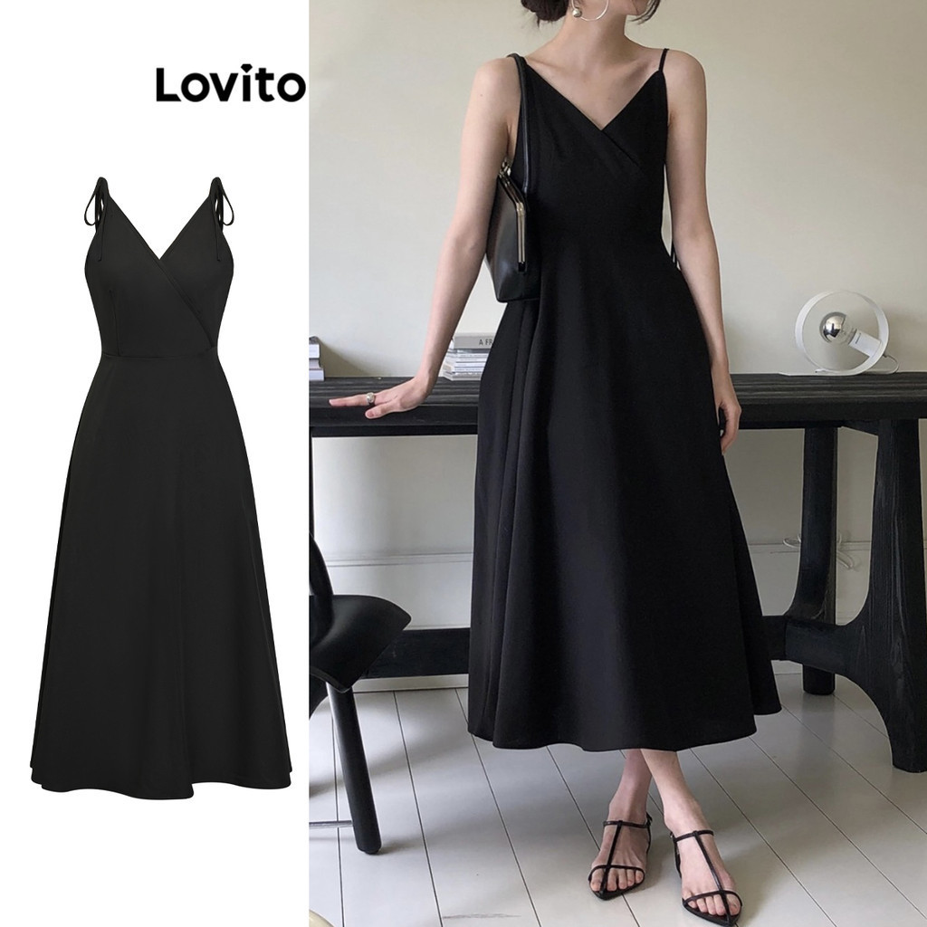 Lovito Vestido Longo Elegante com Amarração e Botões para Mulheres L80ED261