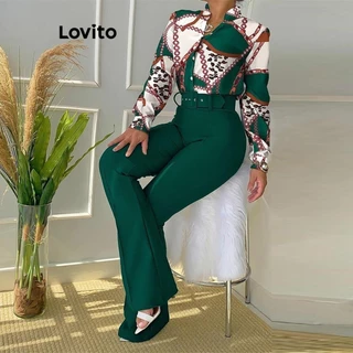 Lovito Conjunto Elegante De Calças Com Estampa De Corrente Para Mulheres LNL50217