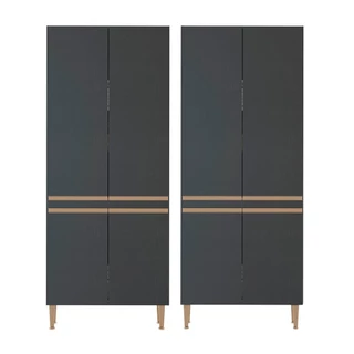 Kit 2 Armário Paneleiro para Cozinha Multiuso 80x202cm Preto