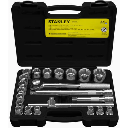 Jogo Soquete Encaixe 1/2" com Catraca Reversível Stanley 22 peças