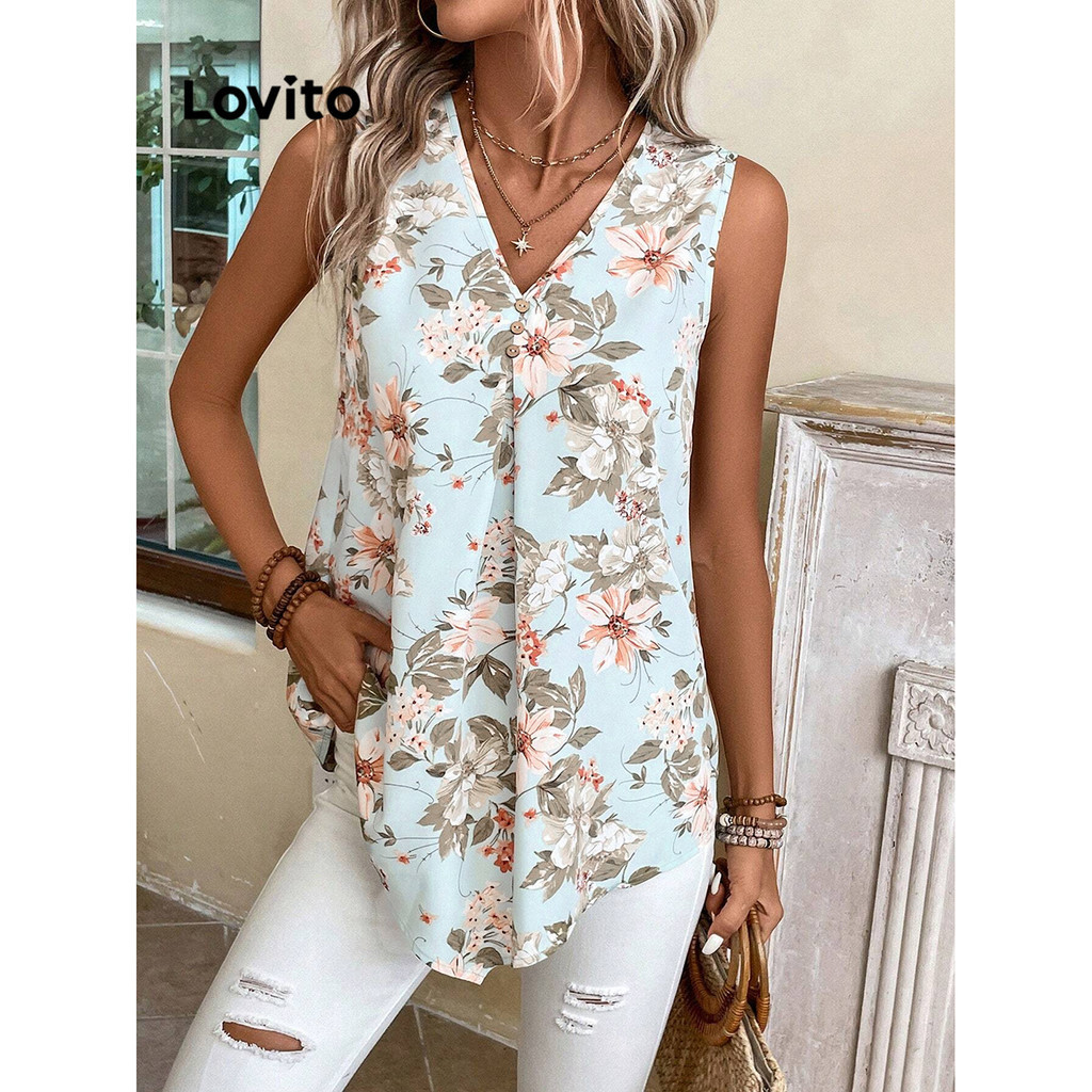 Lovito Blusa elegante com estampa floral para mulheres LBL09042