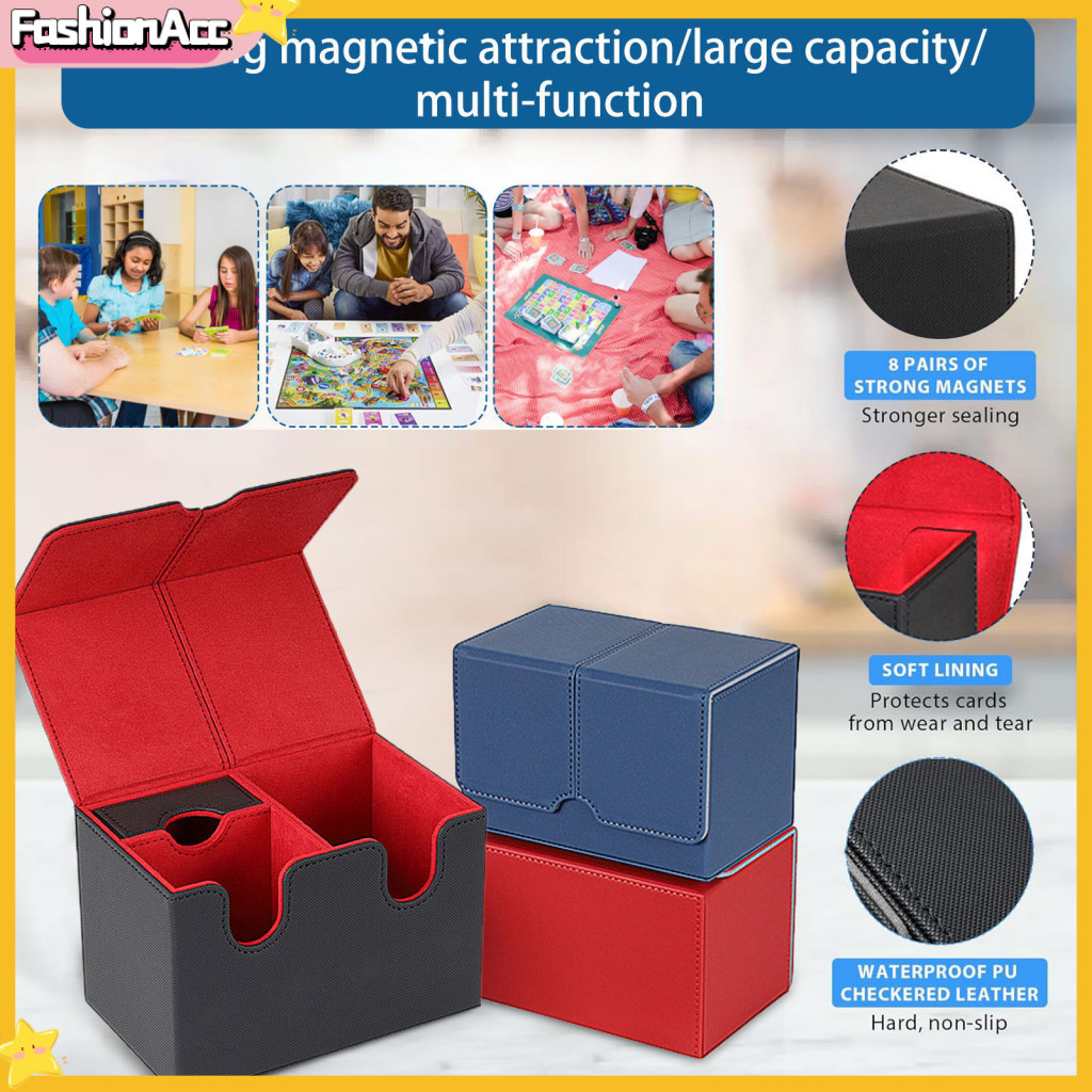 Trading Card Organizer Fake Leather Case Capacity Faux Holder for Tcg Game Cards Sports Playing Storage Box Magnetic Deck