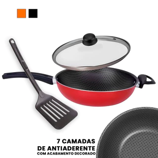 Frigideira Wok Grande Antiaderente 28cm com Cabo e Alça C/ Tampa Varias cores