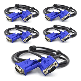Kit 5 Cabos Vga Para Monitor Pc Cabo Resistente Blindado 1,5 Metros