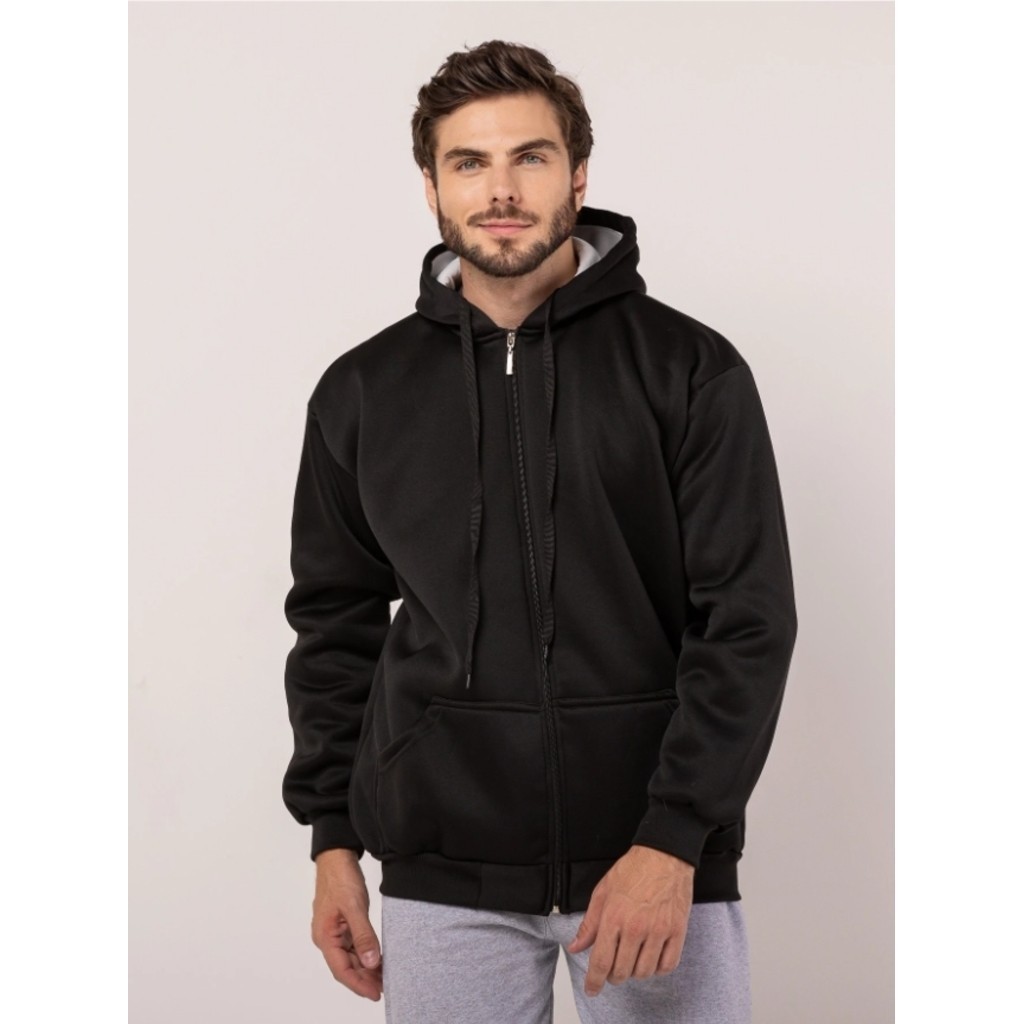 Blusa de Frio Moletom Flanelado LISO Masculino Com Zíper e Capuz