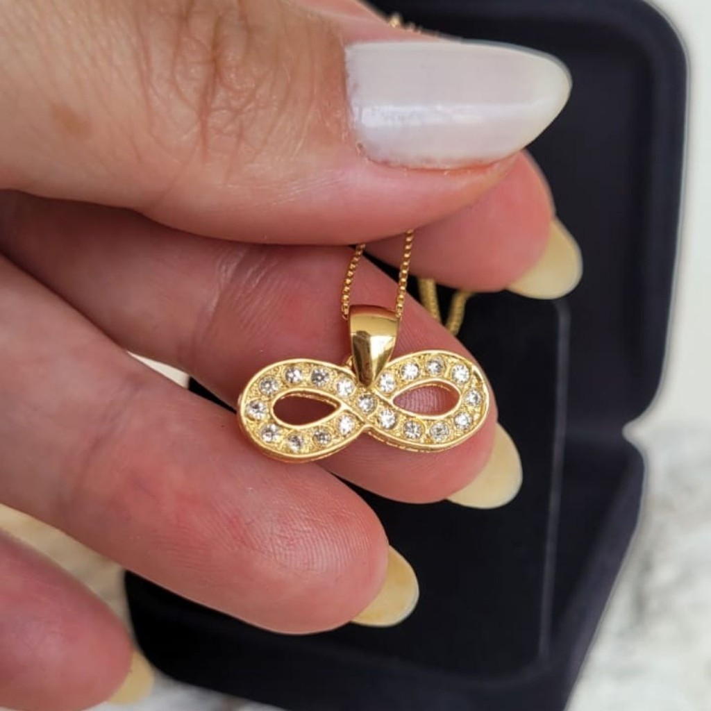 Colar Pingente Infinito com Zircônia Banhado A ouro 18k com Caixa ...