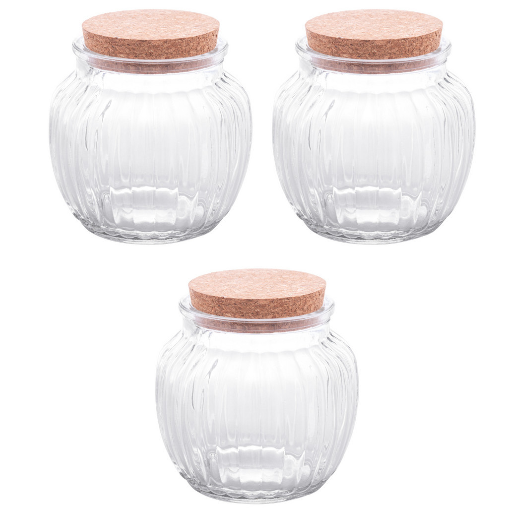 Jogo De 3 Potes 600ml Vidro E Tampa De Rolha Classic Lyor