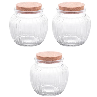 Jogo De 3 Potes 600ml Vidro E Tampa De Rolha Classic Lyor