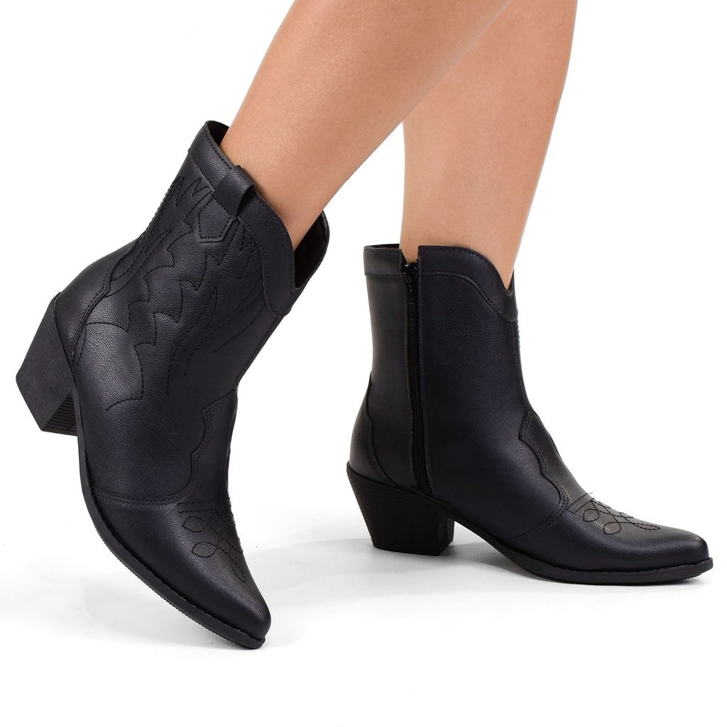 Bota Texana Feminina Bico Fino Cano Curto Country Rodeio | Shopee Brasil