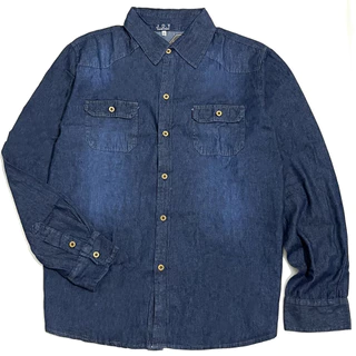 Camisa Jeans Masculina Manga Longa Com Botão e Bolso Camisa Social