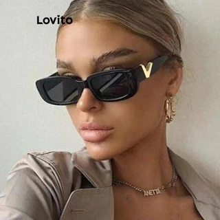 Lovito Óculos de sol de armação redonda com lente de proteção UV lisa vintage para mulheres LFA25303