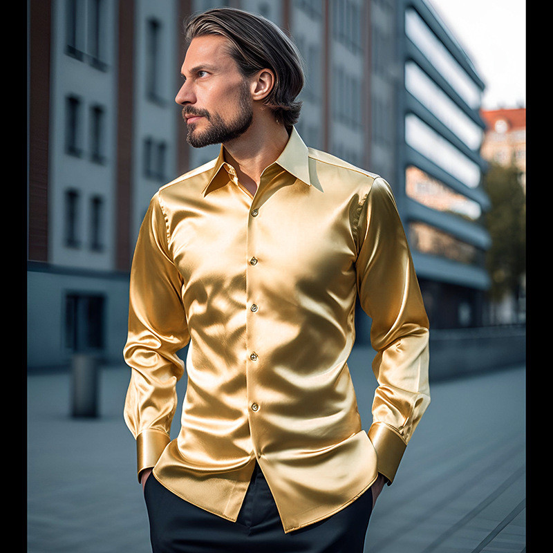 Camisa Social Masculina Acetinada Cetim Brilhante Luxo Manga Longa Cor ...