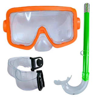 Kit Mergulho Infantil Snorkel Laranja Verde Piscina Castela