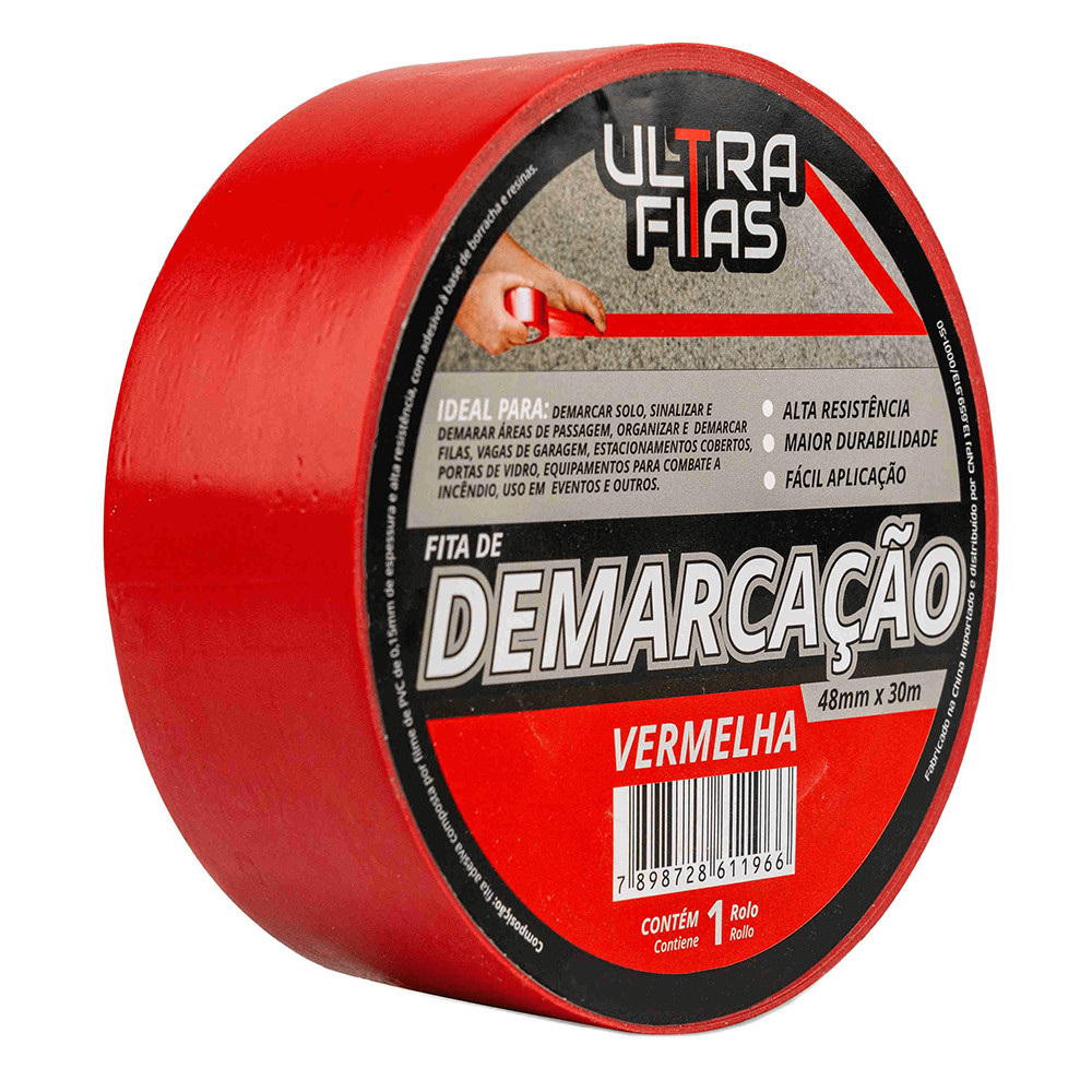 Fita Demarcação Solo PVC 30 Metros - Vermelho