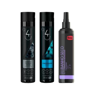 Shampoo Pelagem Escura 250ml + Cond. 250ml + Banho Seco 250ml - Ibasa
