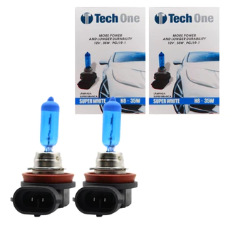 PAR LAMPADA SUPER BRANCA H8 35W 12V 8500K EFEITO XENON TECH ONE