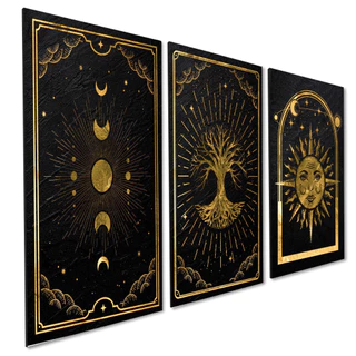 Kit 3 Quadros Decorativos Astrologia Árvore Sol Lua Equilíbrio