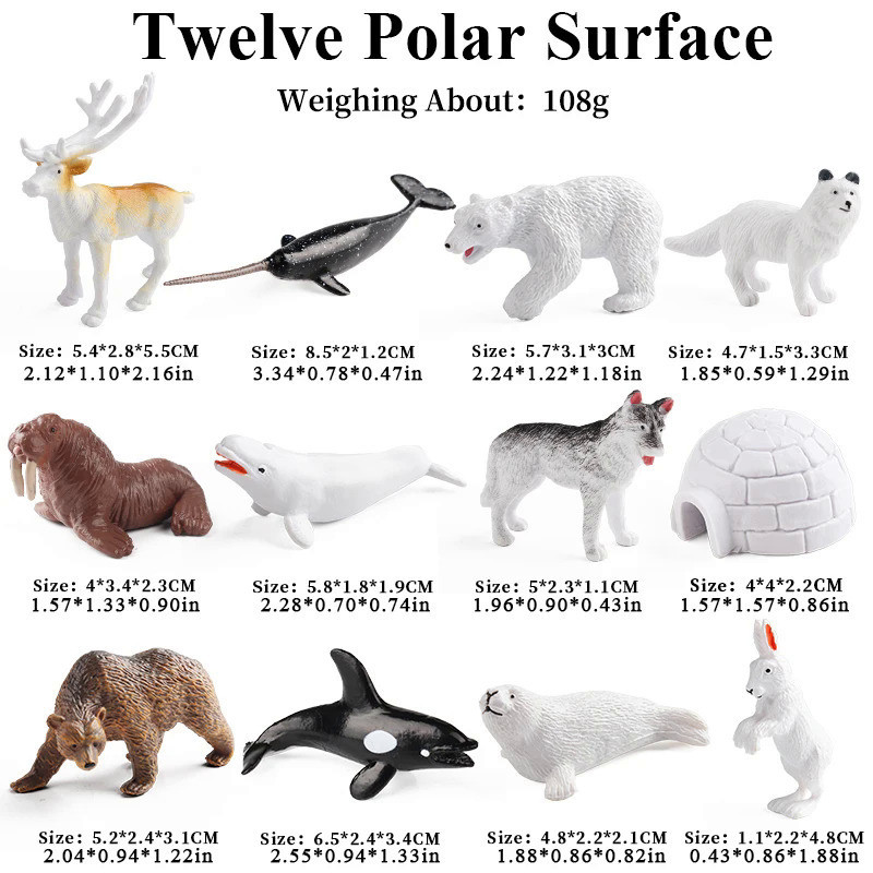 Arctic Ocean Animals Figurines Set Poar Bear Penguin Fox Wolf
