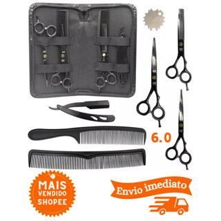 Kit Tesouras Barbeiro Profissional Preto