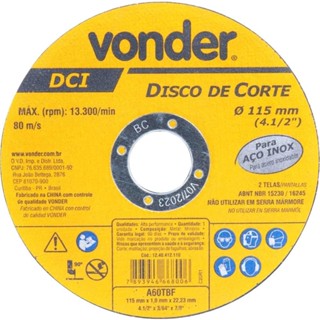 Disco de corte 115 x 1,0 x 22,23 - DCI INOX - Vonder